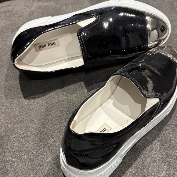 Miu Miu Shoes - Miu Miu Shiny Black Loafers with White Soles